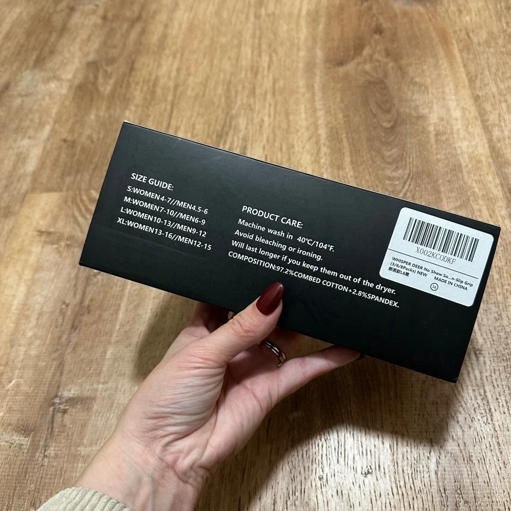 Whisper Deer | NEW 6 Pack Black Non-Slip Grip Combed No Show Socks, Size 36